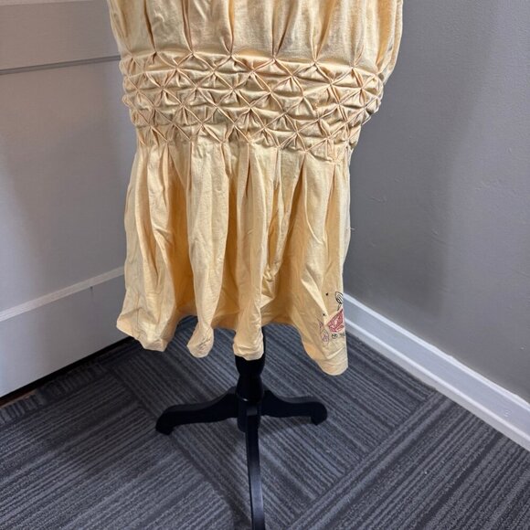 Volcom yellow drop waist mini dress with ruffles and flowers.  Size large - Picture 3 of 8